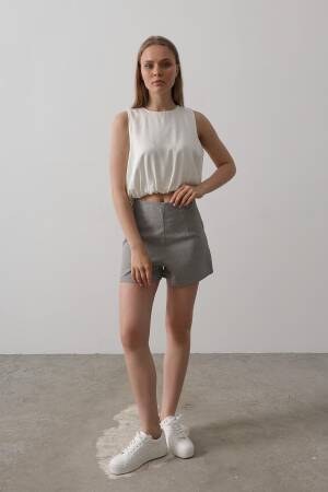 Satin Sleeveless Maybe Elastic Blouse - Ecru - Brand: Reyon - Women's Clothing Wholesale - Globality Store