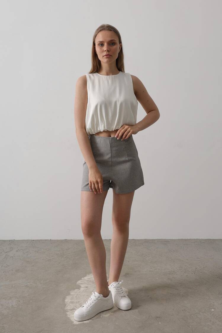 Satin Sleeveless Maybe Elastic Blouse - Ecru - Brand: Reyon - Women's Clothing Wholesale - Globality Store