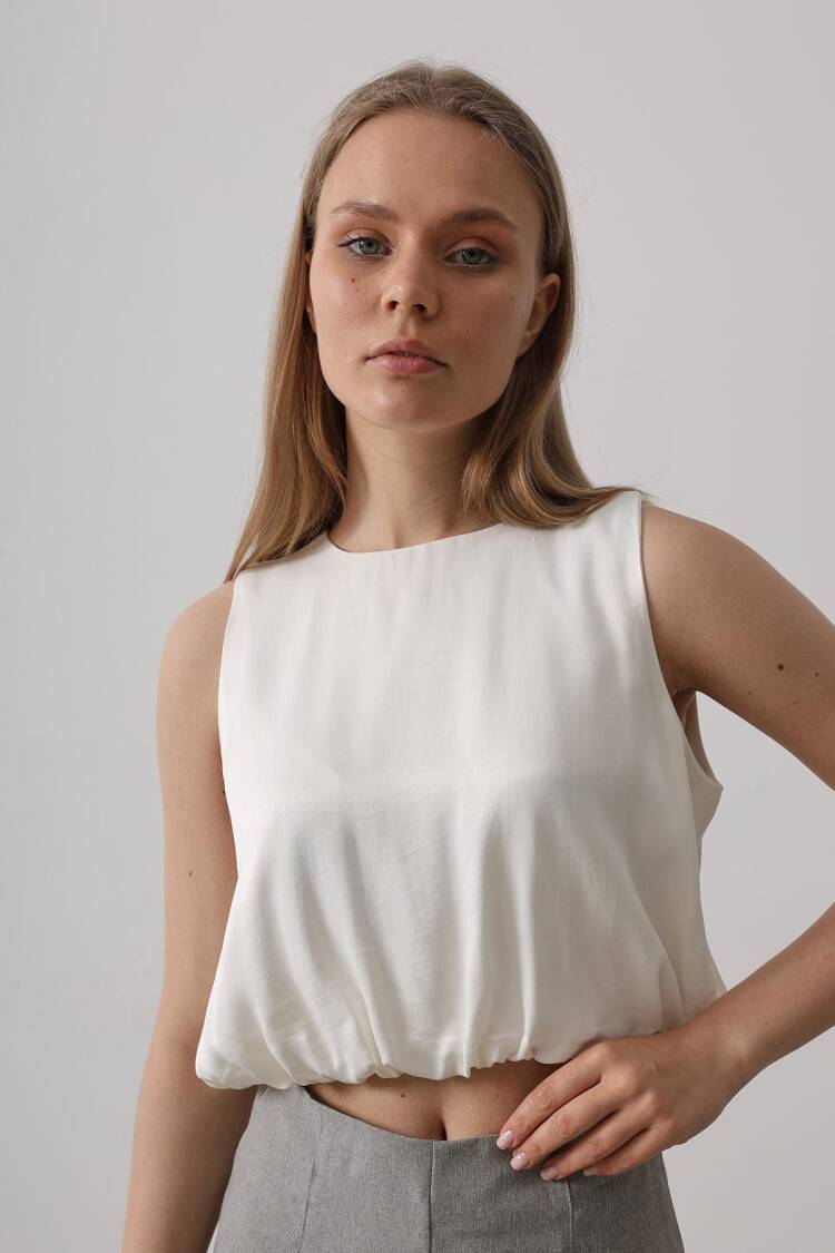 Satin Sleeveless Maybe Elastic Blouse - Ecru