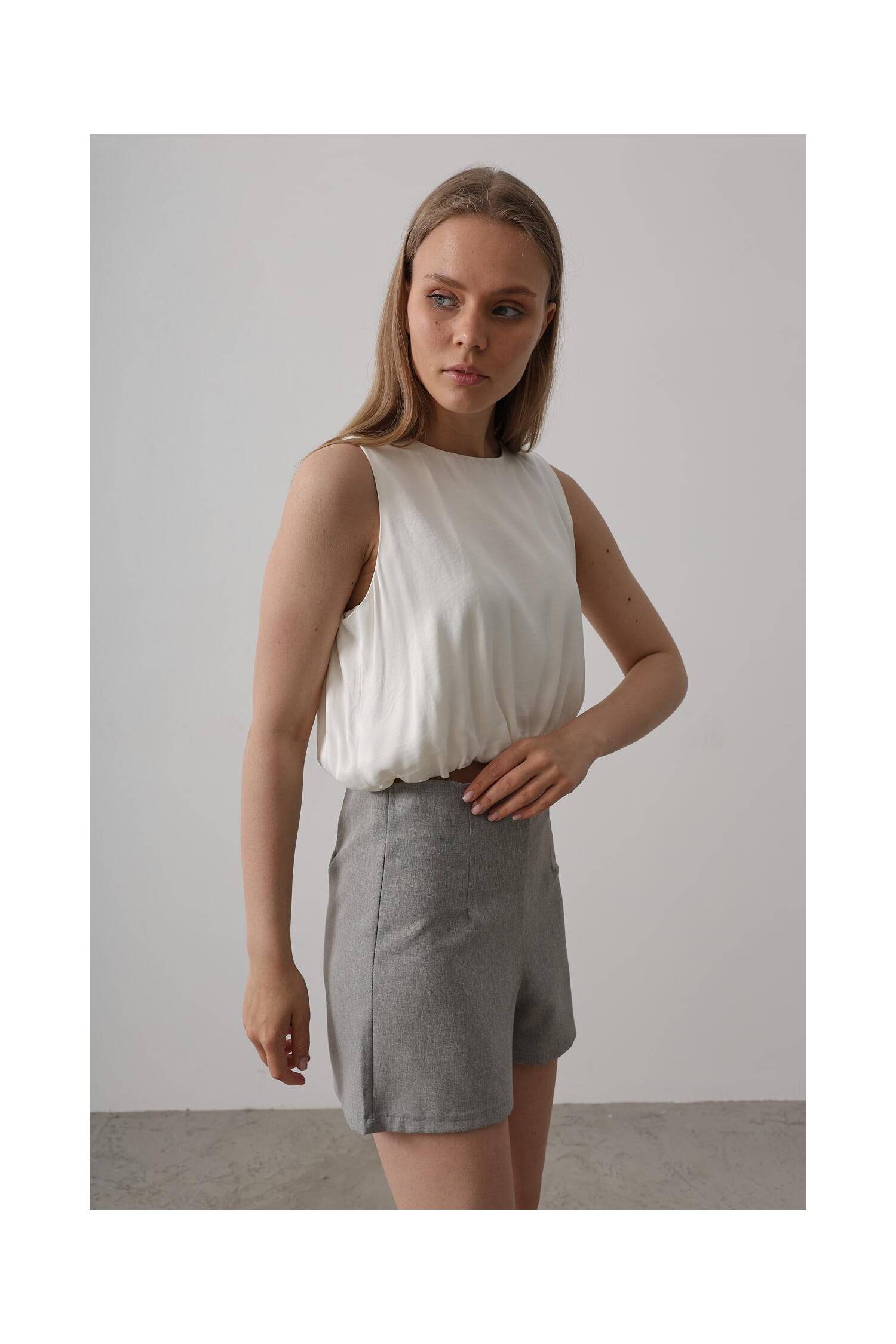 Satin Sleeveless Maybe Elastic Blouse - Ecru - Brand: Reyon - Women's Clothing Wholesale - Globality Store
