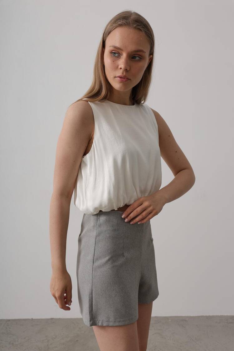 Satin Sleeveless Maybe Elastic Blouse - Ecru