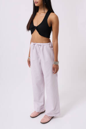 Striped Waist Elastic Pants - Black Fashion - Globality Store - Women Clothes Wholesale Turkey