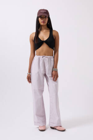 Striped Waist Elastic Pants - Black Fashion - Globality Store - Women Clothes Wholesale Turkey