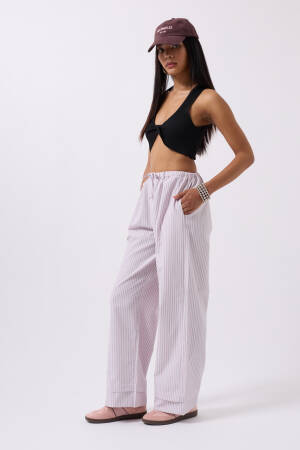 Striped Waist Elastic Pants - Black Fashion - Globality Store - Women Clothes Wholesale Turkey
