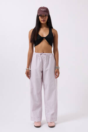 Striped Waist Elastic Pants - Black Fashion - Globality Store - Women Clothes Wholesale Turkey
