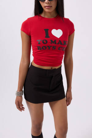 Embroidery Detail Printed Crop T-shirt - Brand: Black Fashion - Women's Clothing Wholesale - Globality Store