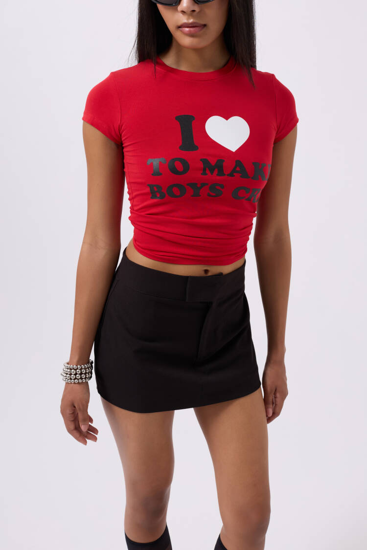 Embroidery Detail Printed Crop T-shirt
