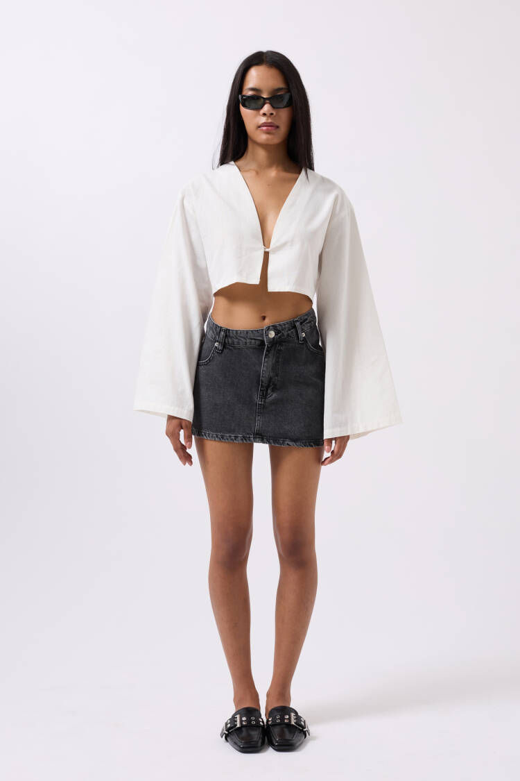 Asymmetric Waist Denim Mini Skirt