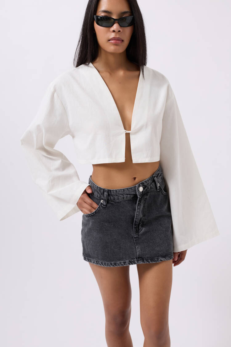 Asymmetric Waist Denim Mini Skirt - Brand: Black Fashion - Women's Clothing Wholesale - Globality Store