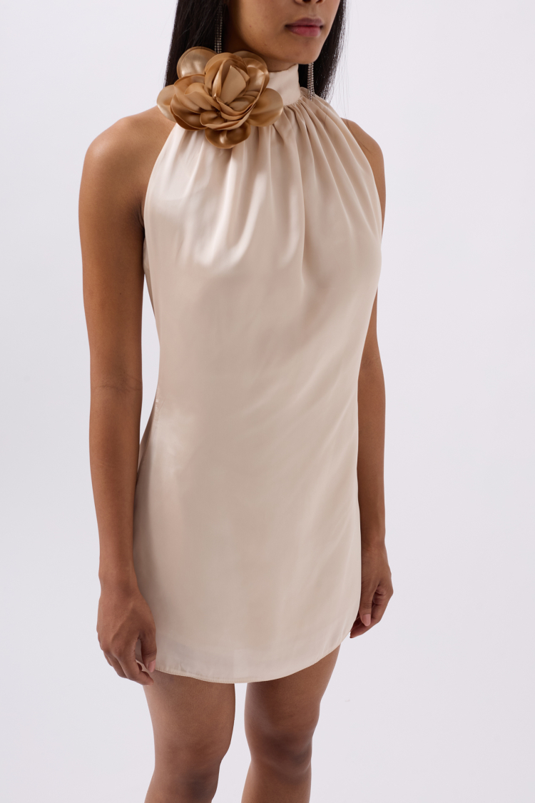 Rose Detail Mini Satin Dress