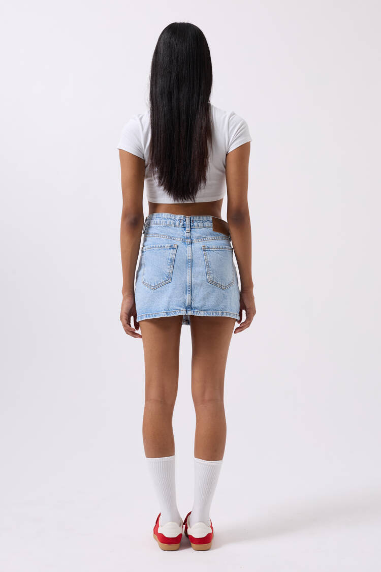 Asymmetric Waist Denim Mini Skirt
