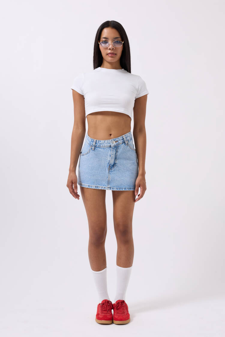Asymmetric Waist Denim Mini Skirt