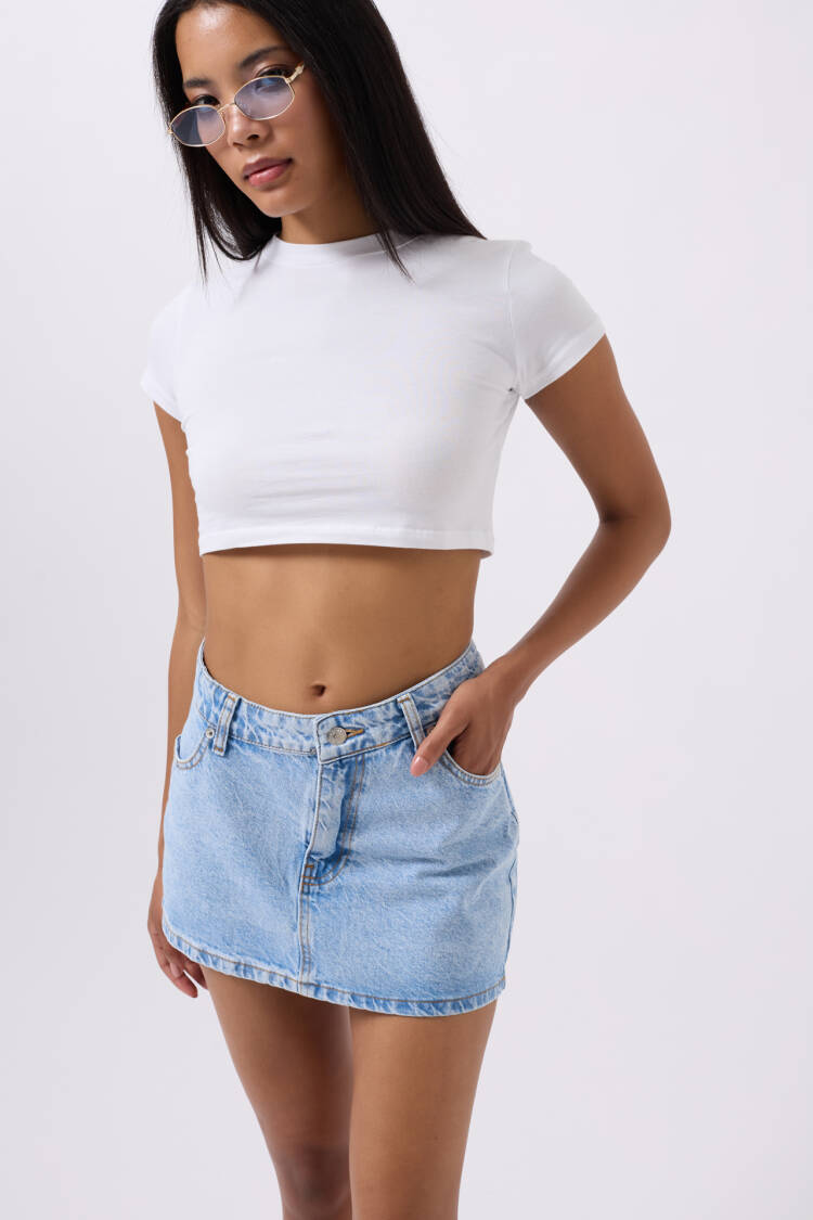 Asymmetric Waist Denim Mini Skirt