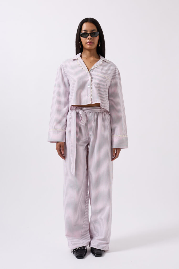 Belt Detail Striped Pants