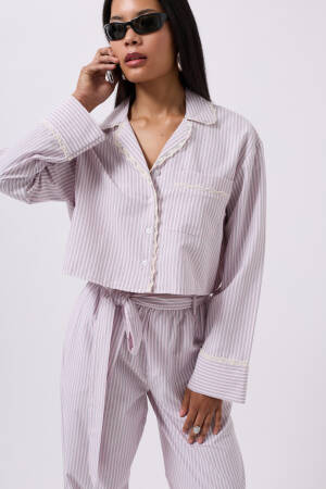 Striped Pocket Detail Crop Shirt - Black Fashion - Globality Store - Women Clothes Wholesale Turkey