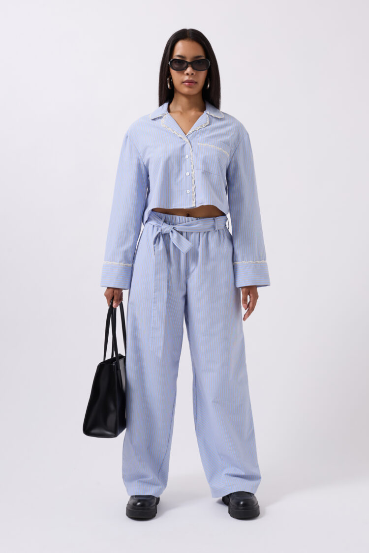 Belt Detail Striped Pants