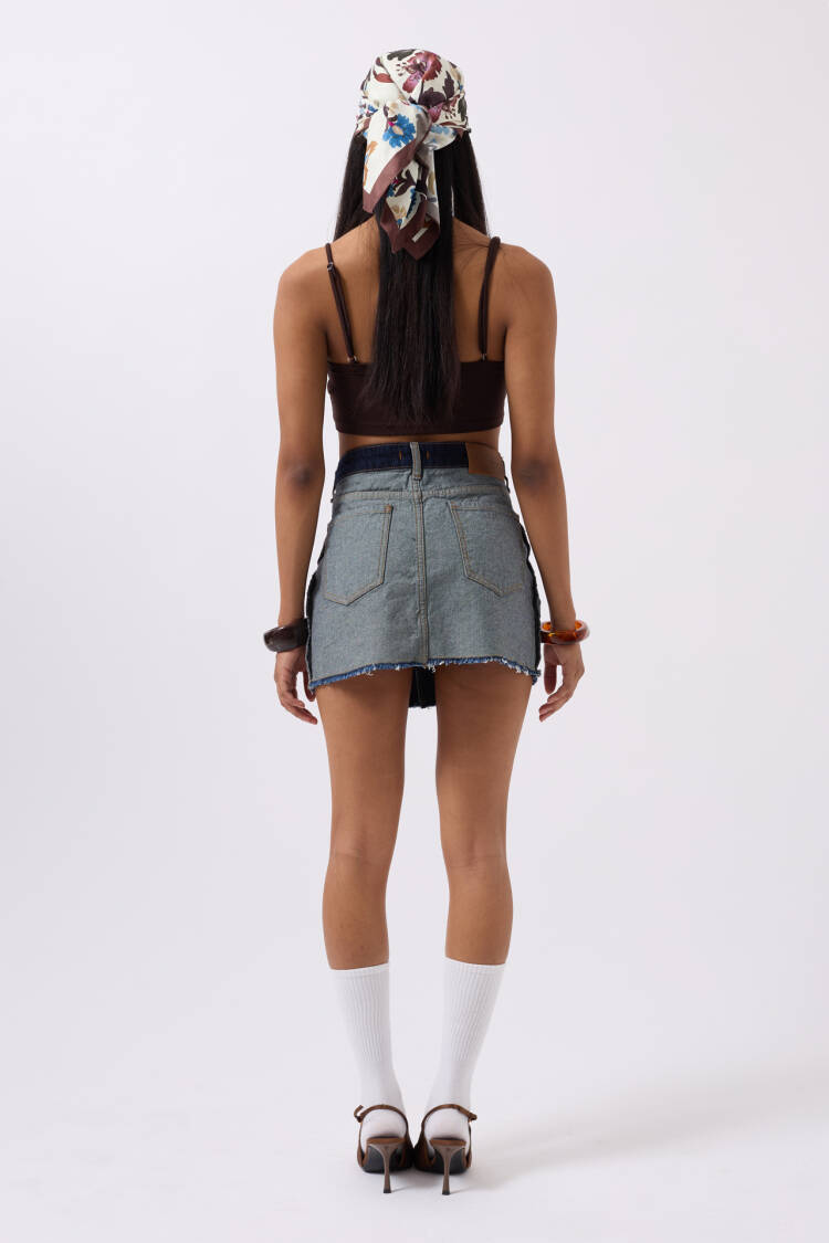Reverse Detail Denim Mini Skirt