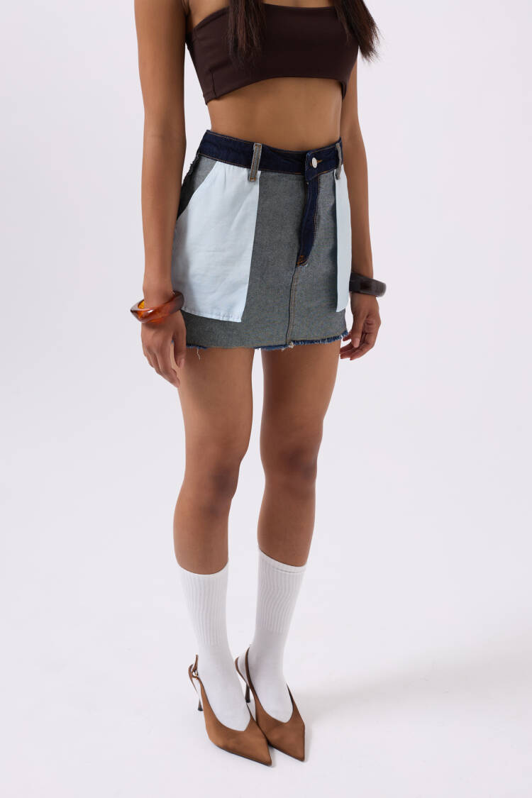 Reverse Detail Denim Mini Skirt