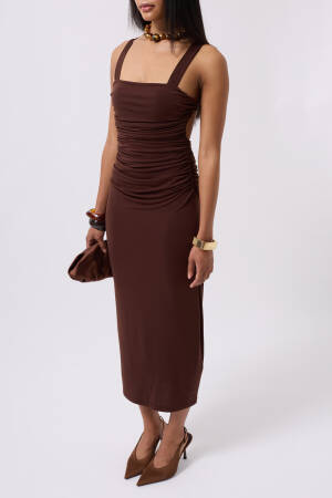 Slit Detail Back Neckline Dress - Black Fashion - Globality Store - Women Clothes Wholesale Turkey