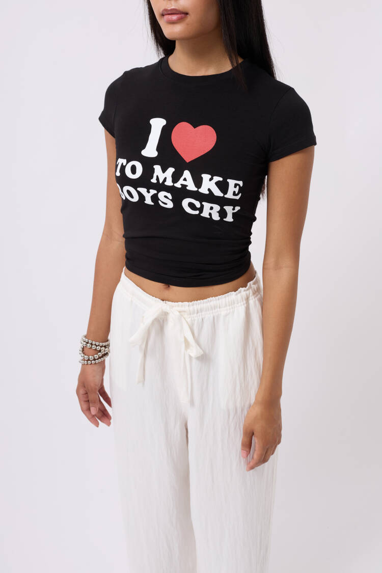 Embroidery Detail Printed Crop T-shirt