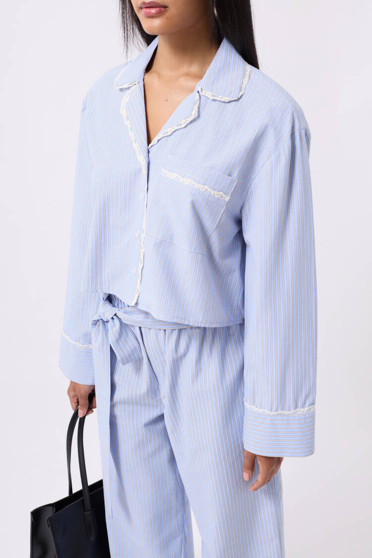 Striped Pocket Detail Crop Shirt