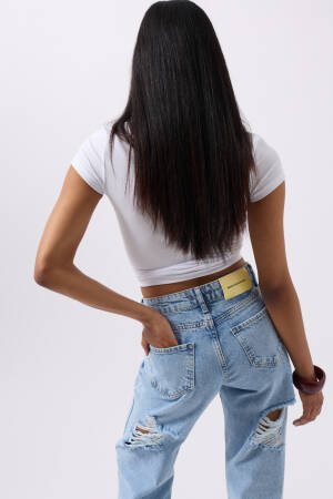Back Laser Cut Loose Leg Jean - Brand: Black Fashion - Women's Clothing Wholesale - Globality Store