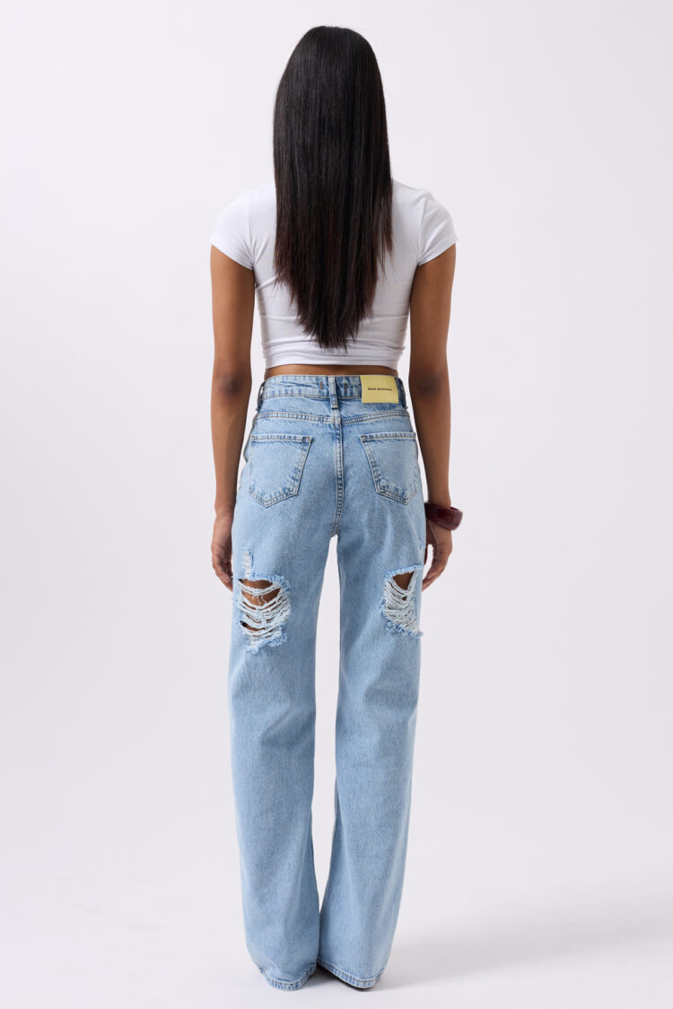 Back Laser Cut Loose Leg Jean
