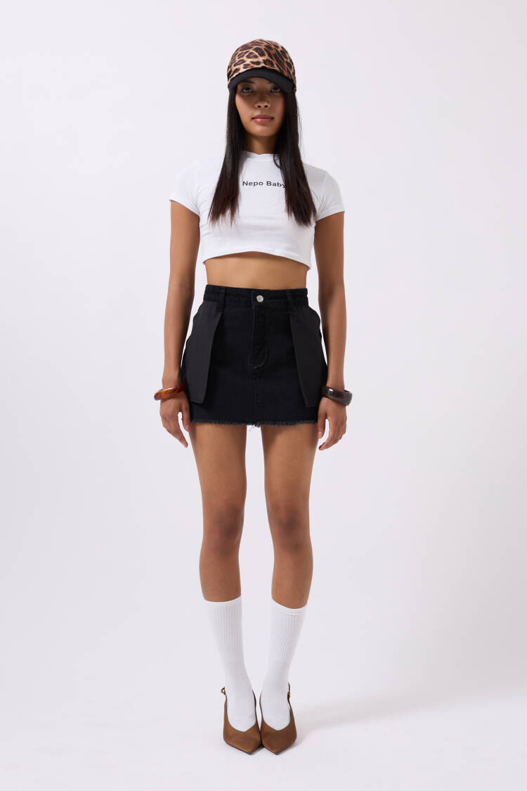 Reverse Detail Denim Mini Skirt