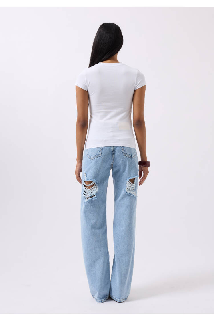 Embroidery Detail Printed Crop T-shirt