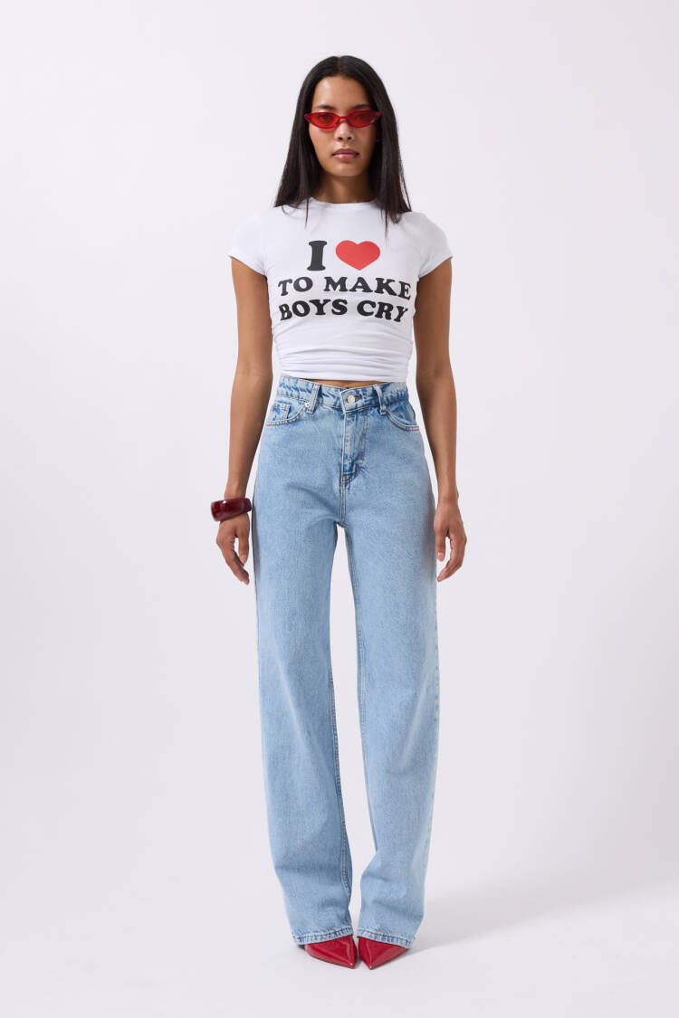 Embroidery Detail Printed Crop T-shirt