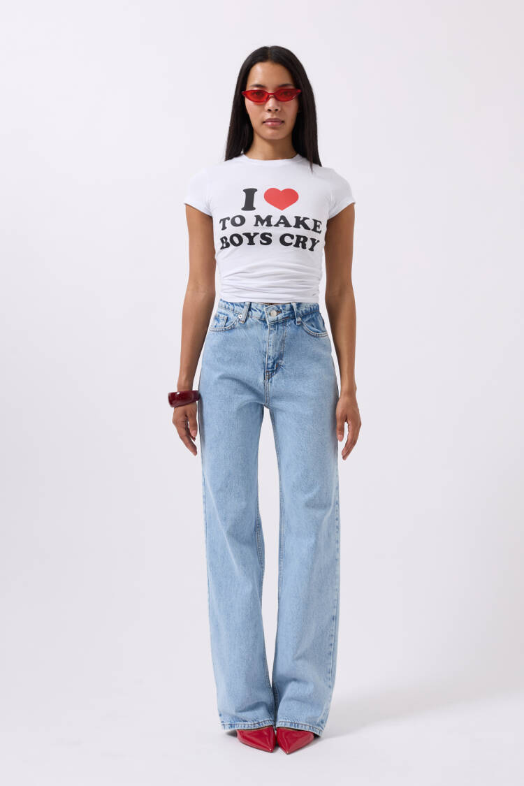 Embroidery Detail Printed Crop T-shirt