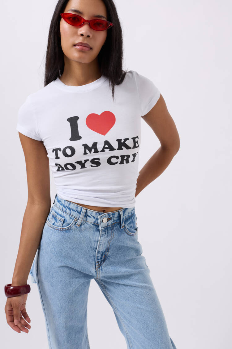 Embroidery Detail Printed Crop T-shirt - Brand: Black Fashion - Women's Clothing Wholesale - Globality Store