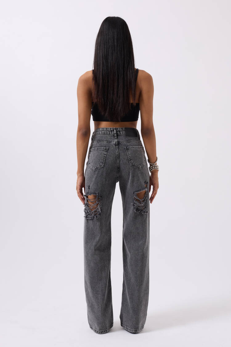 Back Laser Cut Loose Leg Jean