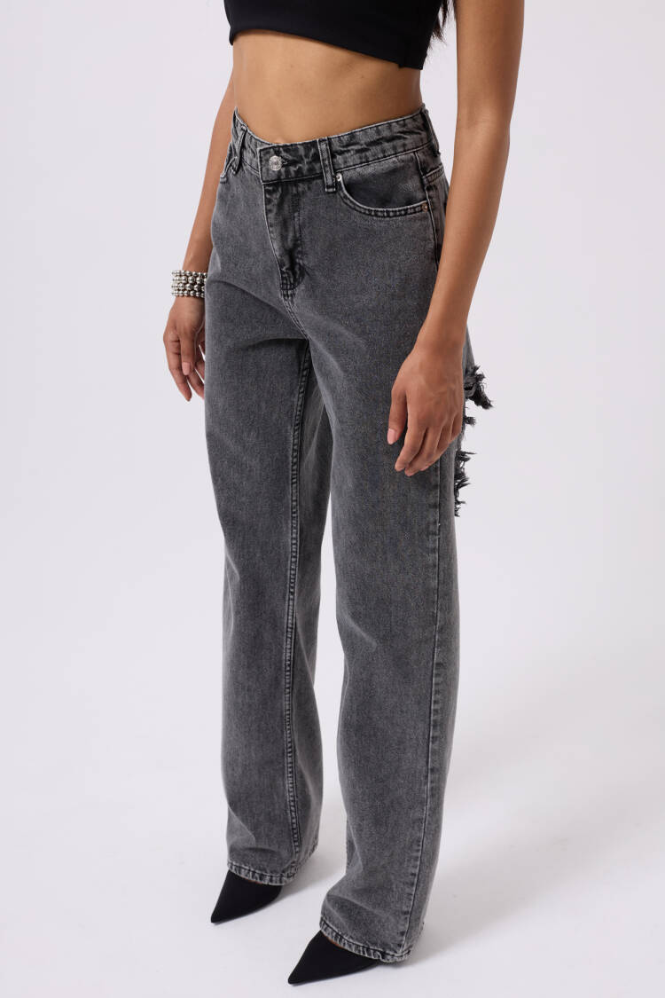 Back Laser Cut Loose Leg Jean - Black Fashion - Globality Store - Women Clothes Wholesale Turkey
