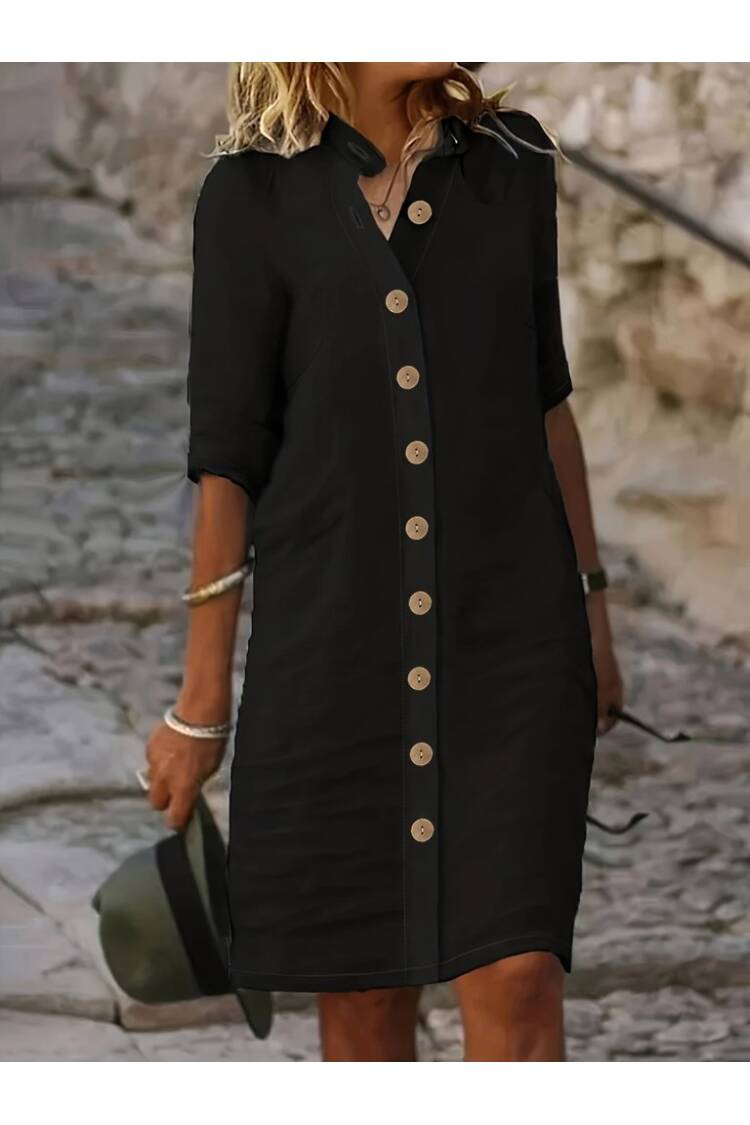 Women's Short Sleeve Dominant Collar Front Buttoned Short Muslim Dress - Janes - Globality Store - Women Clothes Wholesale Turkey