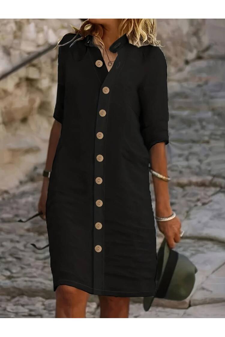 Women's Short Sleeve Dominant Collar Front Buttoned Short Muslim Dress