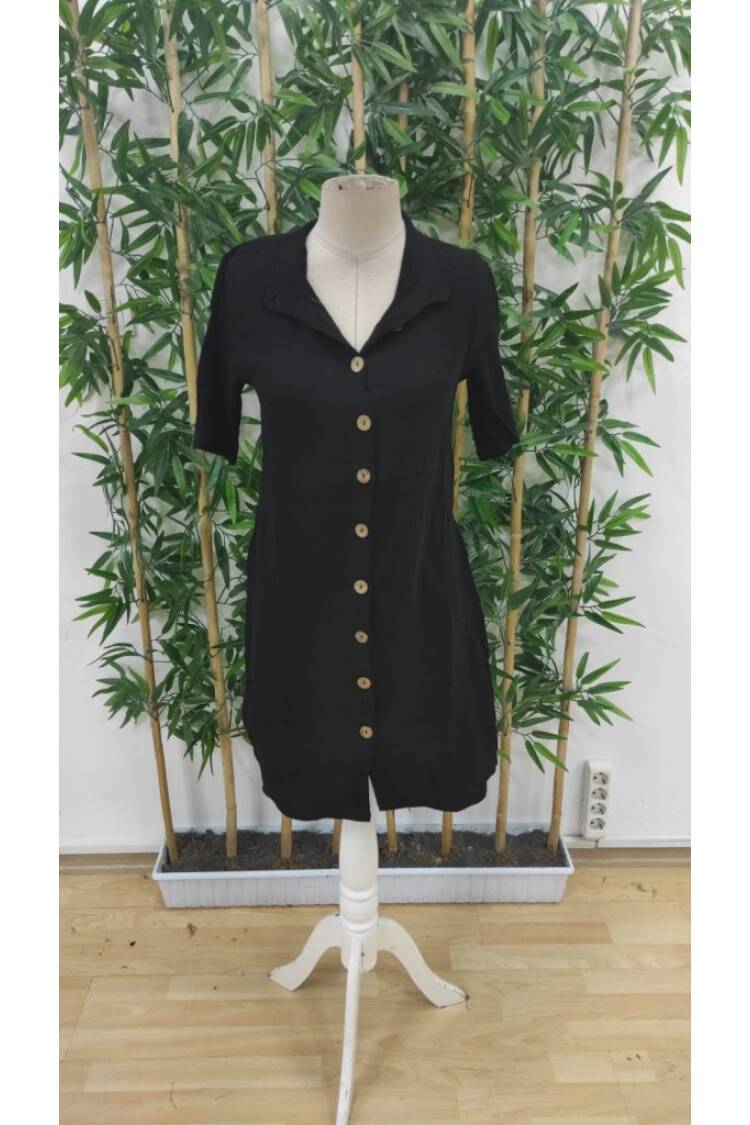 Women's Short Sleeve Dominant Collar Front Buttoned Short Muslim Dress