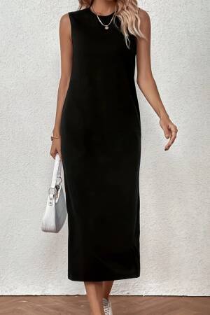 Women's Zero Sleeve Crew Neck Midi Viscose Two Thread Dress - Black - Brand: Janes - Women's Clothing Wholesale - Globality Store