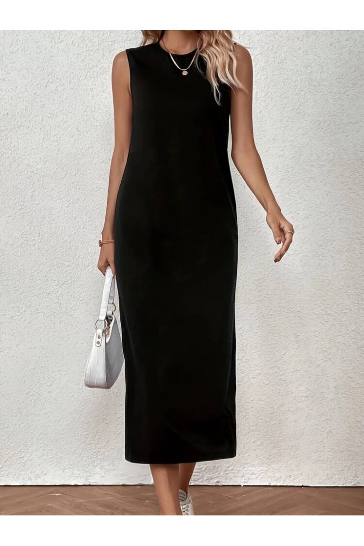 Women's Zero Sleeve Crew Neck Midi Viscose Two Thread Dress - Black - Brand: Janes - Women's Clothing Wholesale - Globality Store