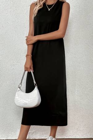 Women's Zero Sleeve Crew Neck Midi Viscose Two Thread Dress - Black - Brand: Janes - Women's Clothing Wholesale - Globality Store