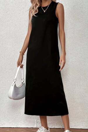 Women's Zero Sleeve Crew Neck Midi Viscose Two Thread Dress - Black - Brand: Janes - Women's Clothing Wholesale - Globality Store