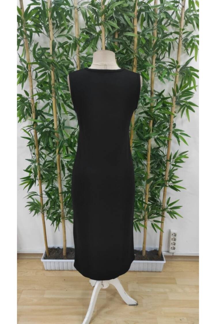 Women's Zero Sleeve Crew Neck Midi Viscose Two Thread Dress - Black