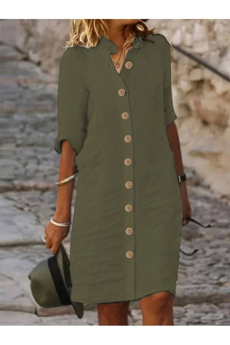 Women's Short Sleeve Dominant Collar Front Buttoned Short Muslim Dress - Janes - Globality Store - Women Clothes Wholesale Turkey