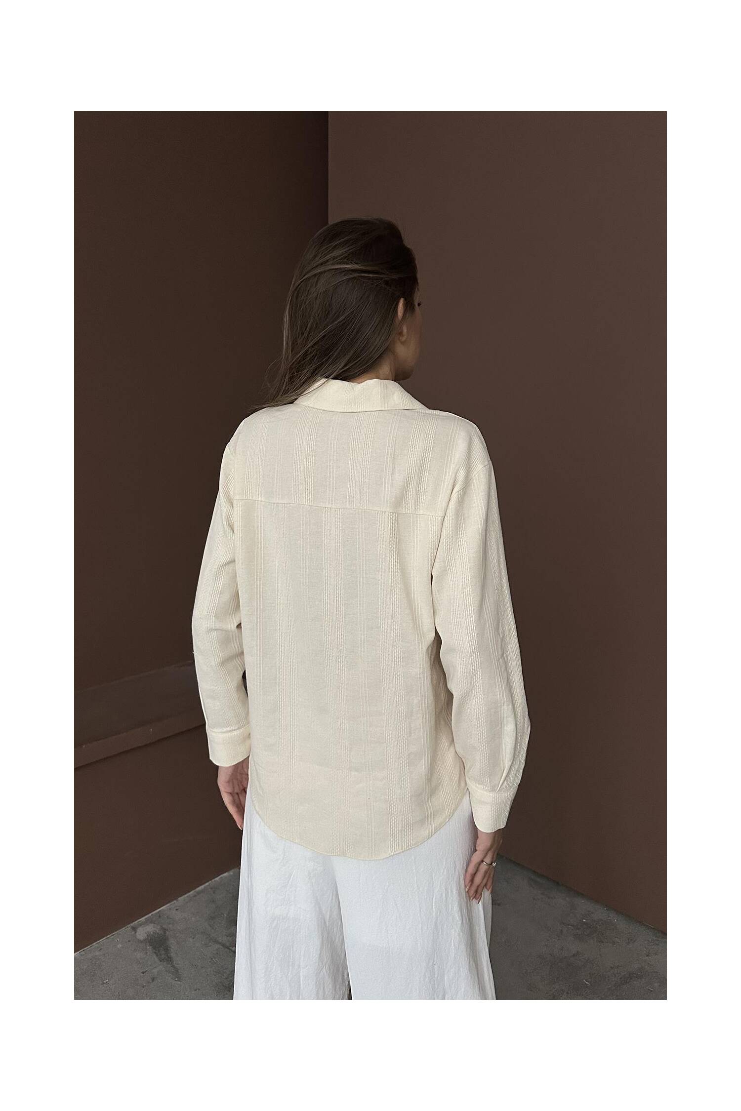 Wholesale Beige Jacquard Linen Shirt - Brand: Elisa - Women's Clothing Wholesale - Globality Store