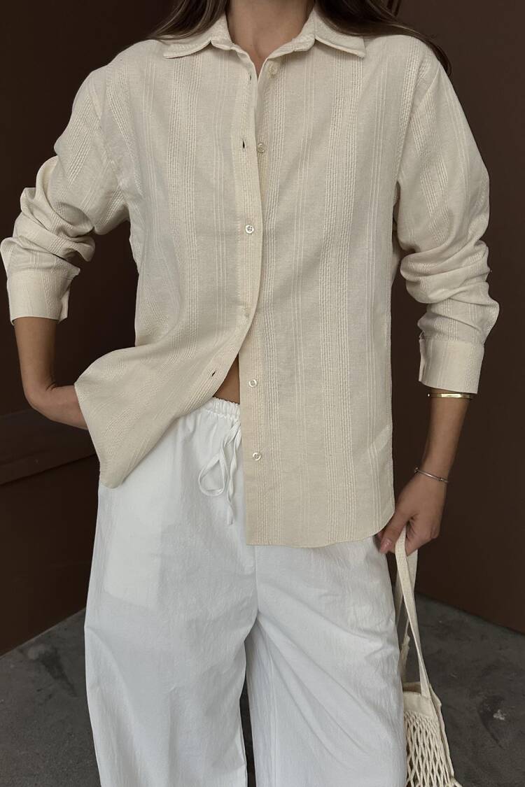 Wholesale Beige Jacquard Linen Shirt