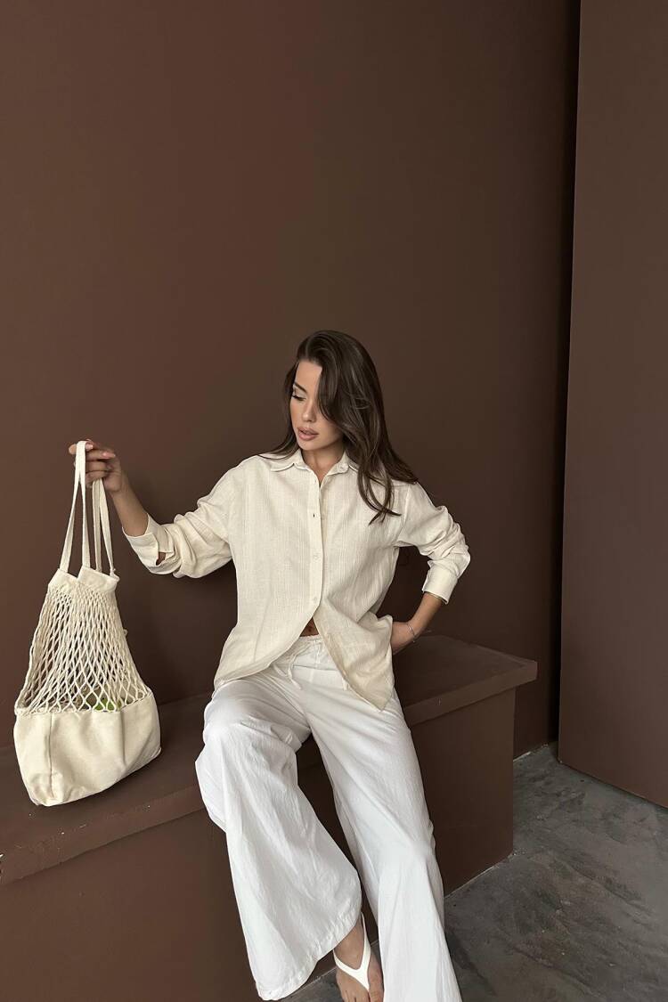 Wholesale Beige Jacquard Linen Shirt