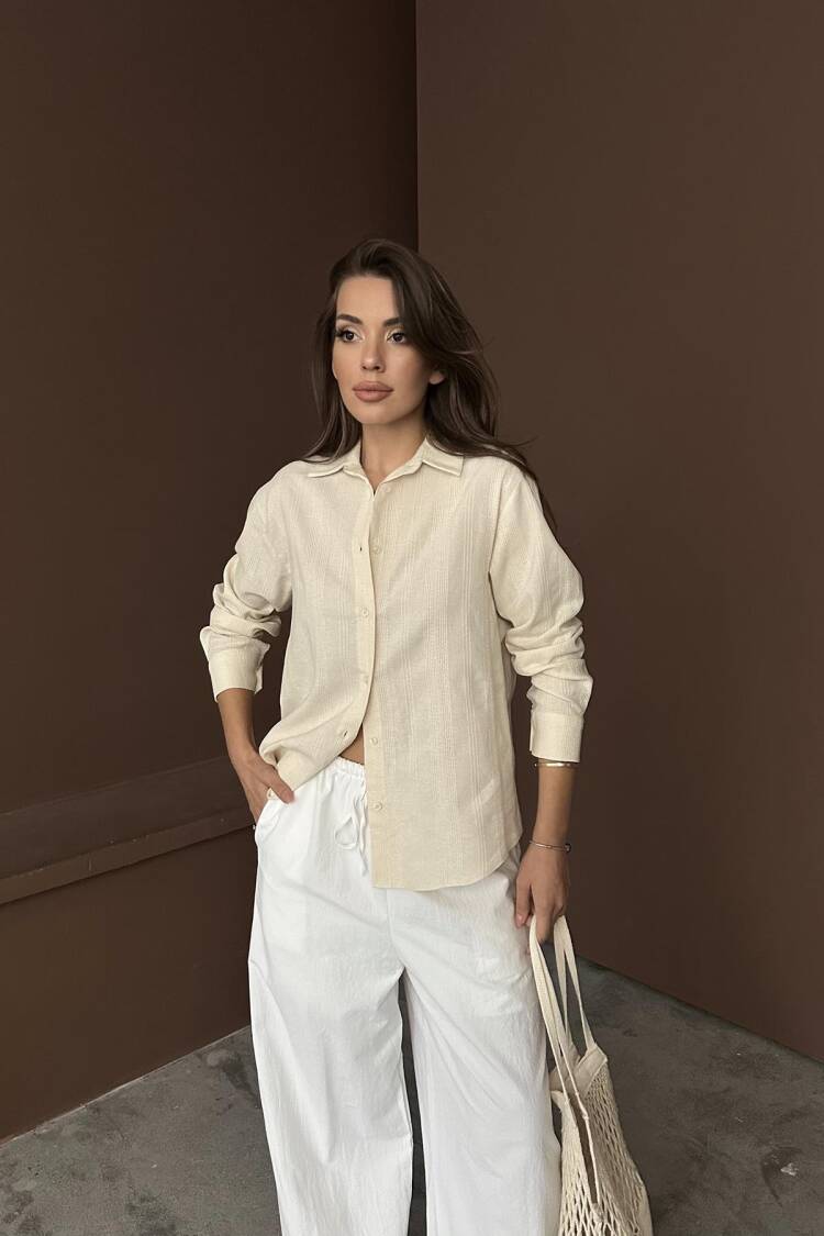 Wholesale Beige Jacquard Linen Shirt