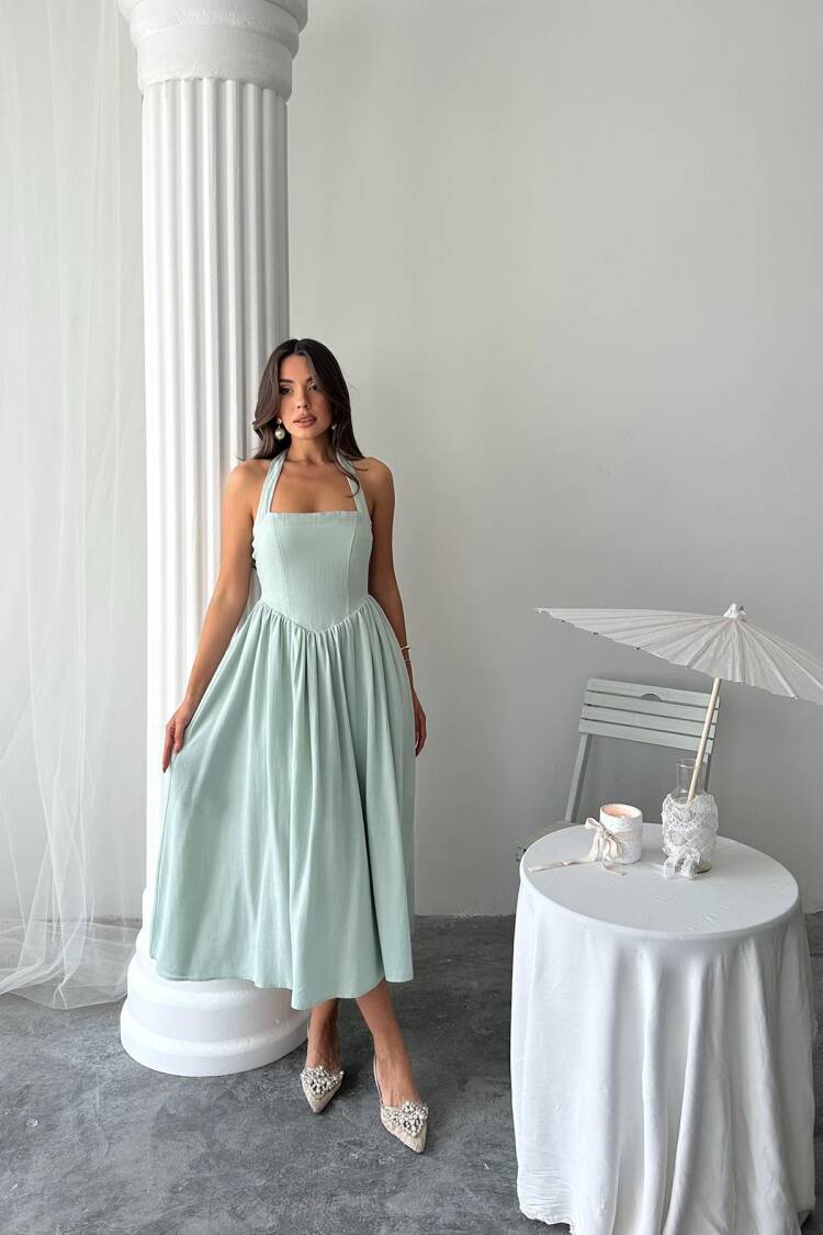 WholesaleNeck Tie Linen Dress - Brand: Elisa - Women's Clothing Wholesale - Globality Store