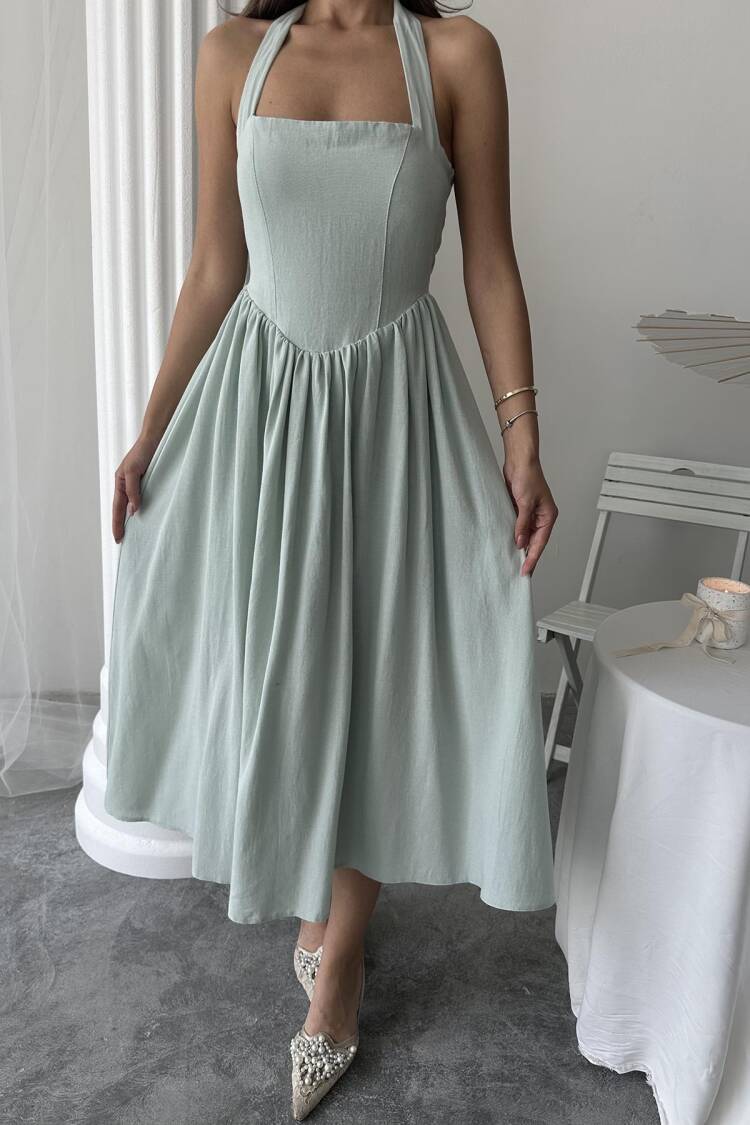 WholesaleNeck Tie Linen Dress