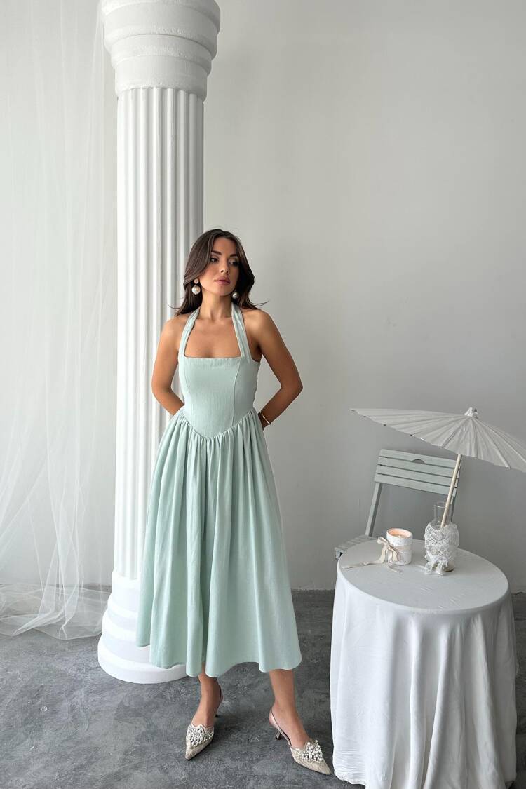 WholesaleNeck Tie Linen Dress